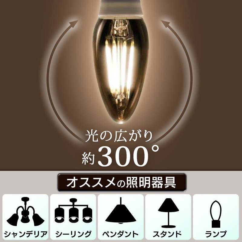アイリスオーヤマ LED電球 フィラメント シャンデリア球 口金直径12mm 25W形相当 電球色 全配光 密閉器具対応 クリア