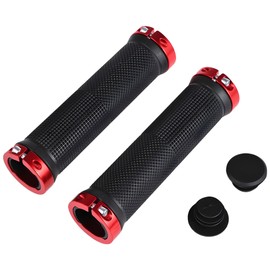JacobsParts Double-Sided Aluminum Locking Bicycle Mountain Bike Handlebars Grips, Red