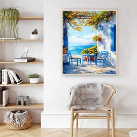 Artunion Mediterranean Greek Island Paint by Numbers Kit for Adults,Santorini Landscpe Paint by Number Kits, DIY Acrylic Paint by Number Kits on Canvas Arts Craft for Home Wall Decor 16x20 Inch