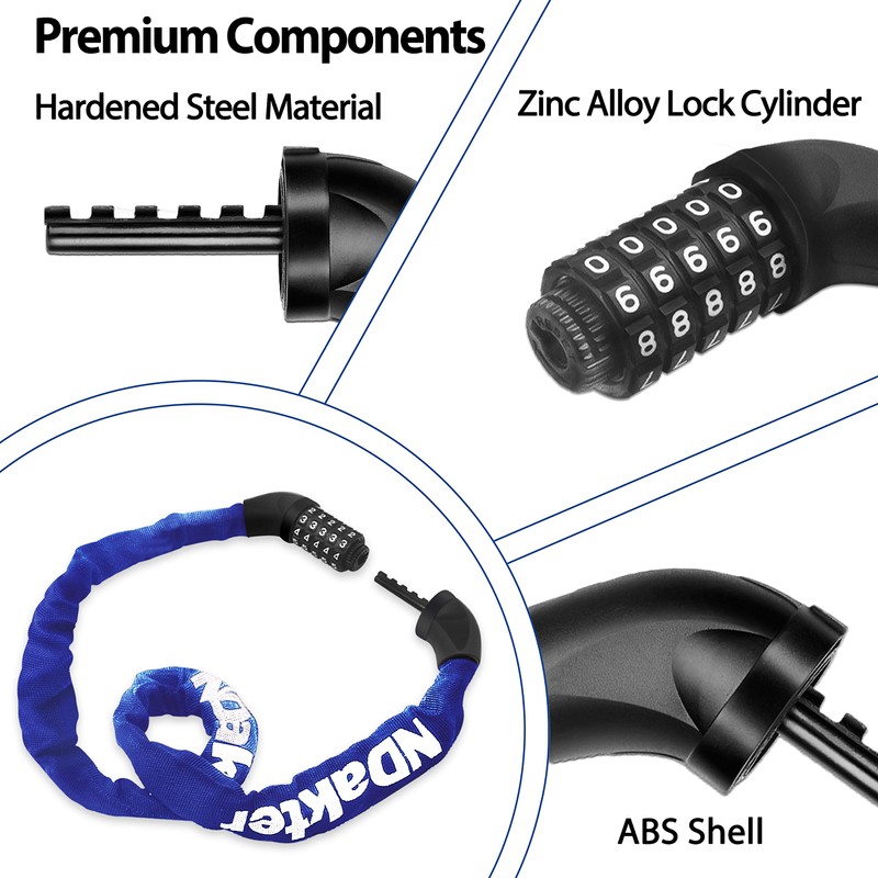NDakter - Candado de cadena para bicicleta, combinación de 5