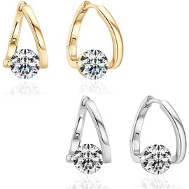 PEVRUAY 2 Pairs of Hoop Earrings 925 Silver for Women 5 mm Wide Hoop Earrings Silver 925 Large Hypoallergenic 14K Gold-Plated Earrings Gold Hoop Earrings for Women