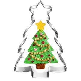 Auktosmn Christmas Tree Cookie Cutter with Star-4.7 Inch-Diswasher Safe-Holiday Cookie Cutters Fondant Biscui Cutters