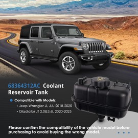 68364312AC Coolant Reservoir Tank Compatible with Jeep Wrangler JL JLU 2018-2025, Gladiator JT 2.0&3.6L 2020-2025 Replace # 68364312AC, 68364312AA, 68364312AB, 68388115AB