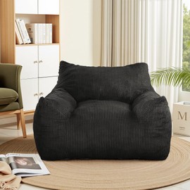 INMOZATA Bean Bag Chair for Adults, 3FT Beanbag Chair with Ottoman Pre-Filled Fluffy Lazy Chair Corded Fabric Accent Chair for Bedroom Living Room Dorm (Black)
