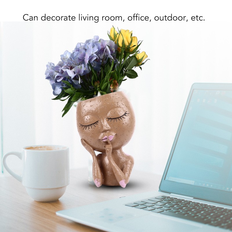 Girl Head Flowerpot Fadeless Durable Resin Face Planter Decorative Succulent
