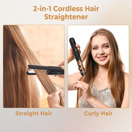 Kabelloses Glätteisen, Lockenstab und Glätteisen 2 in 1, Mini Glätteisen, Glätteisen Reisegröße mit 3 Ainstellbaren Temperaturen, Glätteisen für Locken mit USB Type C Aufladung,4000mAh Akku