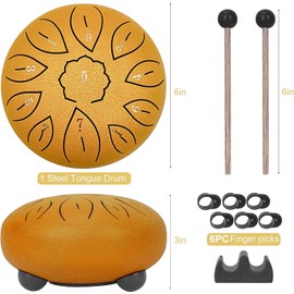 Steel Tongue Drum, 6 Inch 11 Tone Tongue Drum, Pan Percussion Instrument, Steel Tongue Drum, Steel Pan Tones Percussion Instrument, Handpan Steel with Beaters, Tongue Drum for Meditation Yoga Sound