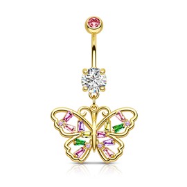 Agrewd Bauchnabelpiercing mit Schmetterlingsmotiv, 14 g, Edelstahl, bunt, Zirkonia, Bauchnabelringe für Damen, Zirkonia