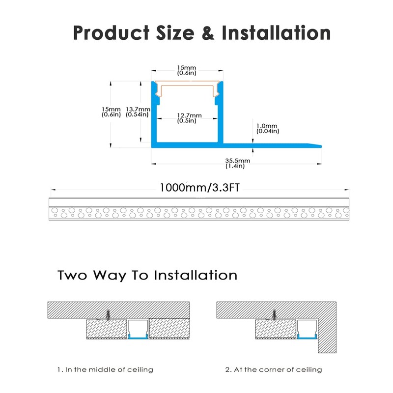 Besseto Plaster-in LED Channel 6 Pack 3.3FT/1 Meter Trim Edge