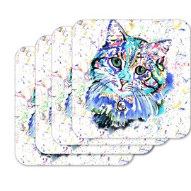 Coaster Cat Blue Feline Pet Animals Coasters Watercolour Art Gift Work Office Dining Tea coffee (4)