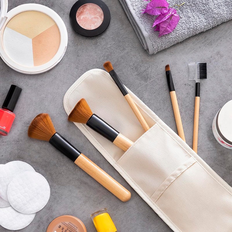 InnovaGoods - 5 Piece Wooden Makeup Brush Set with Carry