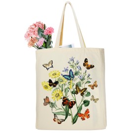 Cotton Bag Printed Canvas Tote Bag Aesthetic Shopping Bag Fabric Bag 35 x 42 x 8 cm – Women's Tote Bag Gifts for Women Friend Mum, Birthday, Mother's Day, butterfly