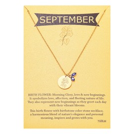 TGOLM September Birth Flower Birthstone Pendant Necklace for Women, Created-sapphire Crystal Morning Glory Charm Necklace Birthday Gift for Her