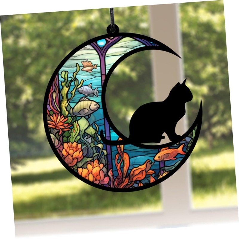 Levemolo Acrylic Cat Hanging Ornament Decorative Moon Shaped Window Decor
