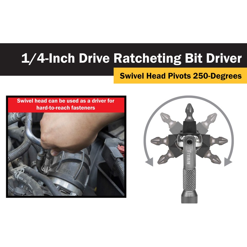Titan 11318 1/4-Inch Drive x 4-Inch 90-Tooth Swivel Head Micro