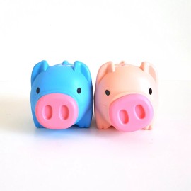 SK PLASTIC PIGGY BANK SAVE COINS CASH PLASTIC Blue & Peach 2 sets 6"x3"x3.5" each