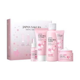 LAIKOU Japan Sakura Kit de Cuidado Facial de 5 Piezas con Extracto de Flor de Cerezo para una Piel Hidratada Luminosa y Libre de Líneas Finas