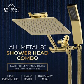 All Metal Shower Head 10" Dual Square Shower Head With Handheld Wand 71in Hose Set, High Pressure Rain Shower Heads Combo, 3-Way Diverter Rainfall Showerhead with Adjustable Extension Arm