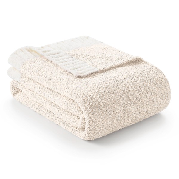 Snuggle Sac Heather Ivory Oversized Throw Blanket for Couch, Super
