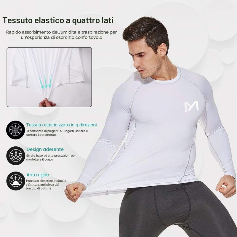 MEETYOO Maglietta Compressione Uomo, Maglie Maniche Lunghe/Corta T Shirt Sportiva