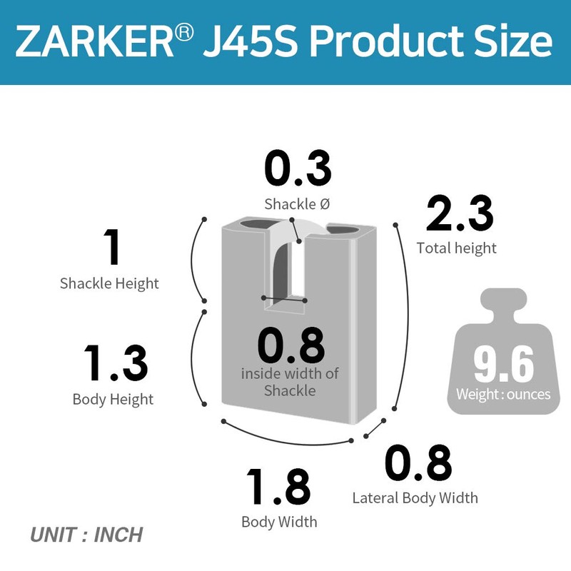 Zarker J45S keyed Alike Padlocks, Heavy Duty Stainless Steel Shackle