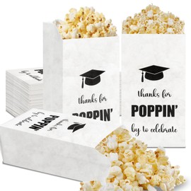 200pcs Graduation Party Popcorn Bags, HYMENEX Thanks for Poppin' By to Celebrate Popcorn Bags for Graduation Party Carnivals Family Gatherings PopCorn Treat Cookie Snack