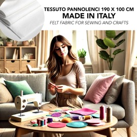 IPEA Felt Fabric White - Large Piece 190 x 100 cm - Made in Italy - Soft Felt Fabric Plain for Clothing, Accessories, Decorations, Creations, Patchwork - Fabric for Sewing - Craft Felt