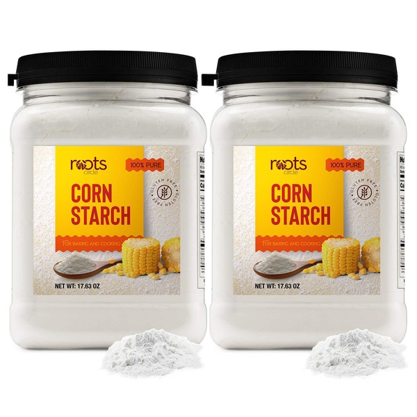 Roots Circle 100% Pure Corn Starch | 2 [17oz] Airtight Containers | All Natural Thickener for Soups, Stews, Gravy, Baking Pies, Puddings & Cakes | Gluten-Free, Non-GMO, Vegan, Kosher, Food-Grade