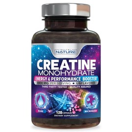 Built by Nature Creatine Monohydrate Pills - Micronized Creatine Supplement for Men & Women - Muscle Strength, Energy, Endurance, and Recovery - Gluten-Free, Vegan, Non-GMO - 120 Capsules