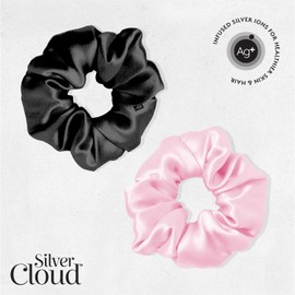 Silver Cloud Satin Large Scrunchies 2 pack for all hair types | Stylish Hair Ties & Hair Scrunchies | luxurious Hair accessory that promotes healthier hair | Pink & Black
