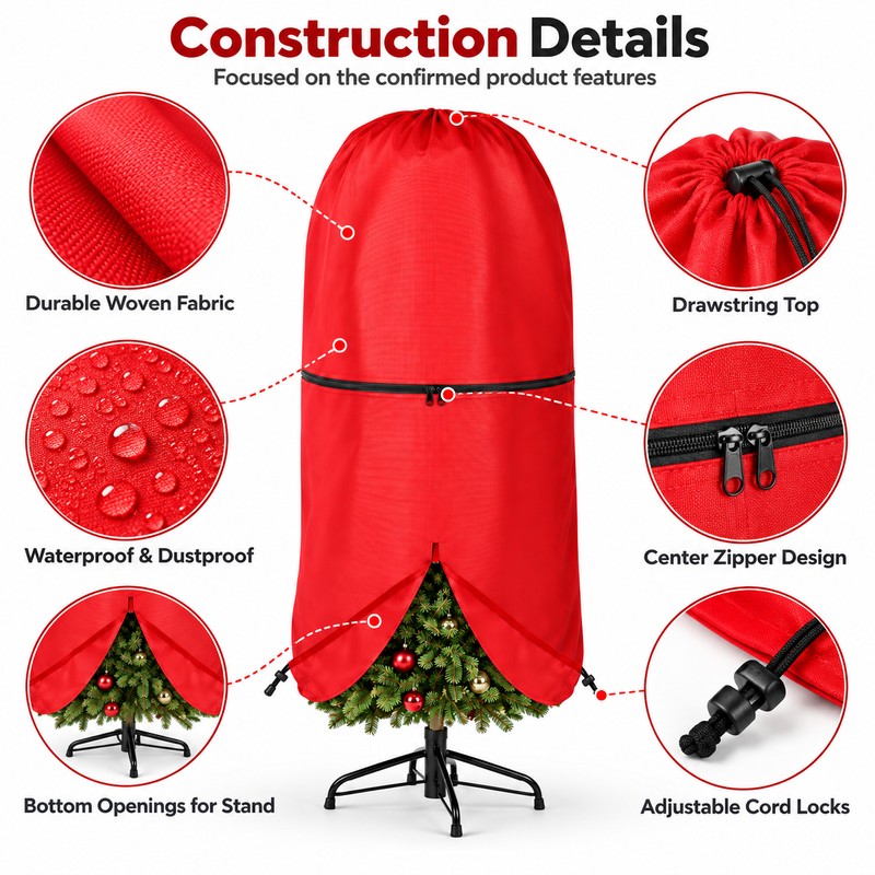 Upright Christmas Tree Storage Bag with Adjustable Straps, Zipper &