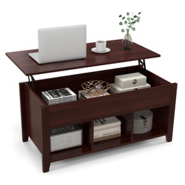Giantex Lift Top Coffee Table - Rectangular Wooden Table w/Hidden Compartment & Open Storage Shelves, Multifunctional Modern Flip Top Center Table for Living Room, Reception Room, Office (Brown)
