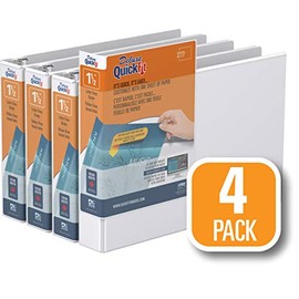 QuickFit Heavy Duty 8.5 x 11 Inch Landscape Spreadsheet View Binder, 1.5 Inch, Round Ring, White, 4 Pack (97120-04)