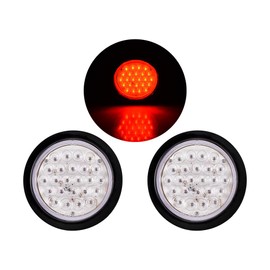 AMOPA amopacorp 2pcs 4 inch Round 24-LED Stop Brake Tail Lights Universal Trailer Truck RV (Red Light Clear Lens)