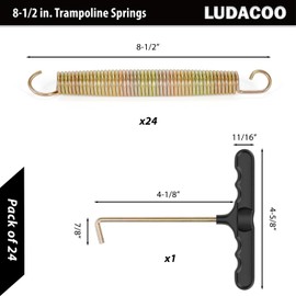 LUDACOO 3.5"-8.5" Trampoline Springs, Heavy Duty Stainless Steel Trampoline Accessories with Swivel & Straight Hooks, Universal Trampoline Replacement Parts Includes T-Hook Tool, 12-48 Pack