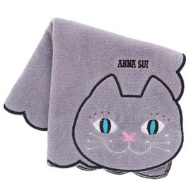 ANNA SUI 109482-0008-04 Towel Handkerchief, Cat Embroidery, Handkerchief Towel, Women's Cat, Cat (Gray)