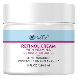 Vitamin World Retinol Cream 100,000 IU 8 oz., Gentle Retinol Night Cream for Face with Retinyl Palmitate & Dual Vitamin E & Coconut Oil, Face Moisturi