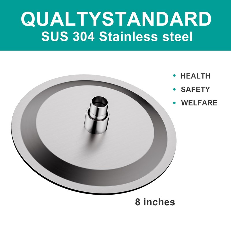 AULEEND 8 Inch Round Rain Shower head, High Flow Stainless
