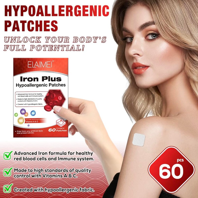Advanced Iron Supplement Patches – Fast-Absorbing, Hypoallergenic, with Vitamins A