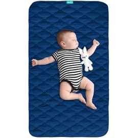 Biloban Baby Waterproof Bed Pad Washable Quilted Crib Mattress Pad 28" x 52", Reusable Underpads Bed Wetting Incontinence Cover for Baby Toddler Children and Adults, Navy
