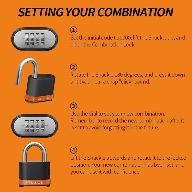 WULALACK 4 Digit Heavy Duty Combination Lock, Weatherproof Combo Padlock