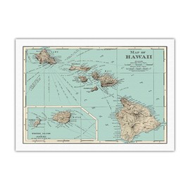 Map of Hawaii - from Rand McNally Atlas - Vintage Colored Cartographic Map c.1898 - Fine Art Rolled Canvas Print 27in x 40in