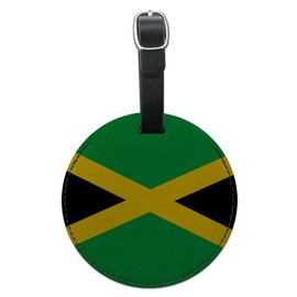 Graphics & More Jamaica National Country Flag Round Leather Luggage Id Tag Suitcase Carry-on, Black