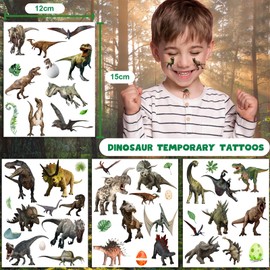 RYMAUP 4 Sheets Temporary Dinosaur Tattoos for Kids, Cute Forest Dinosaur Tattoos for Birthday Party Supplies, Dino T Rex Tattoo Stickers for Kids, Boys and Girls