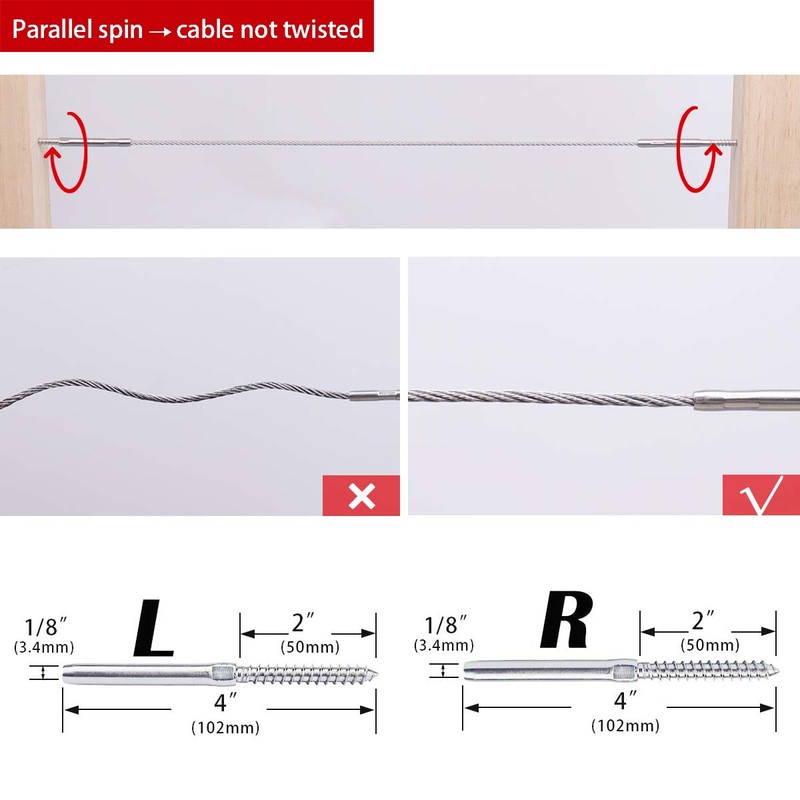 Muzata 30Pack 1/8" Swage Lag Screws Left & Right Cable