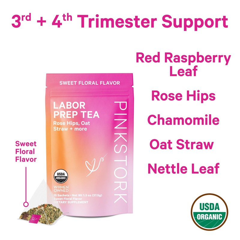 Pink Stork Labor Prep Tea, Organic Red Raspberry Leaf with