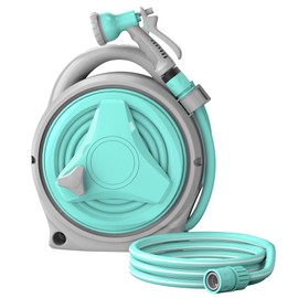 Hose Reel - Garden Hose 1/2 In. X 50 Ft with 6 Adjustable Patterns Hose Nozzle, For Watering Plants, Lawn& Garden, Washing Cars, Cleaning, Showering Pets & Outdoor Fun
