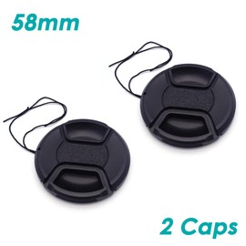 2 pcs Universal Camera Lens Front Caps 58mm with Secure String, Top One Tech Centre Pinch Snap-Clips Snap-On Design Protective Front Cover Lid Replacement DSLR Camera Film Camera