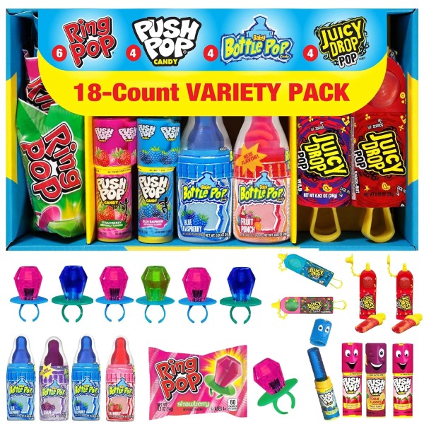 Candy Variety Pack - 4 Count Assorted Lollipops - Ring