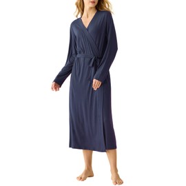 Latuza Women's Viscose Robes Long Sleeves Bathrobe with Pockets 2X Navy